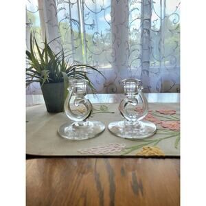 2 Vintage Fostoria Century Candle Holders Clear Glass Single Light Candlesticks